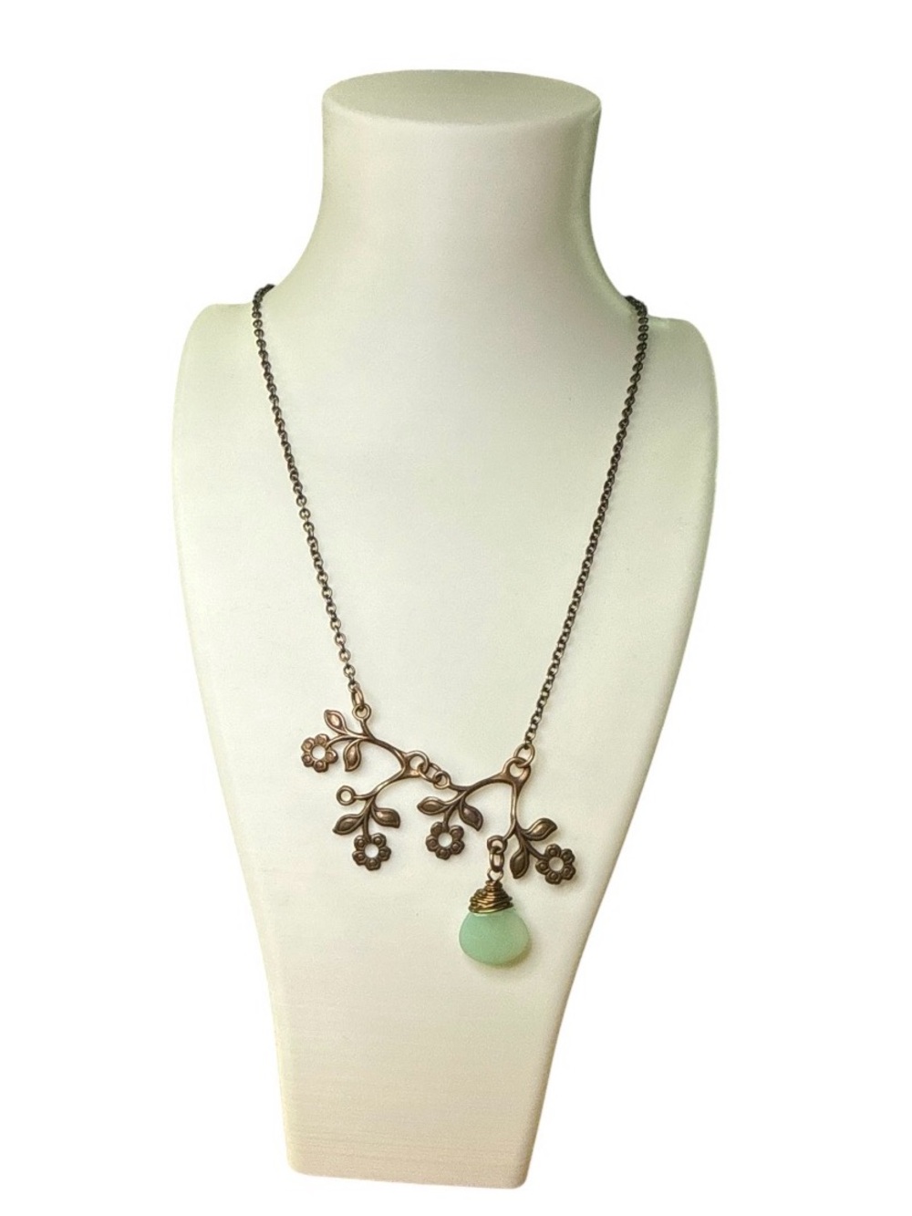 Vintage Copper Wire Wrapped Opal Color Gemstone Flower Branch Necklace Boho 13”